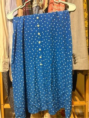 Blue Polka Dot Button-Front Skirt midi skirt amour vert 100% silk